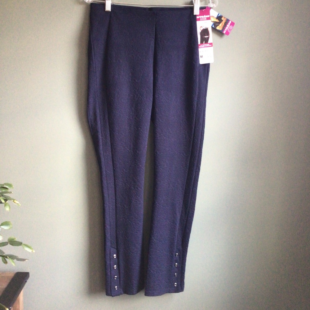 Peter Nygard Navy Blue Textured Leggings with Snap Hem